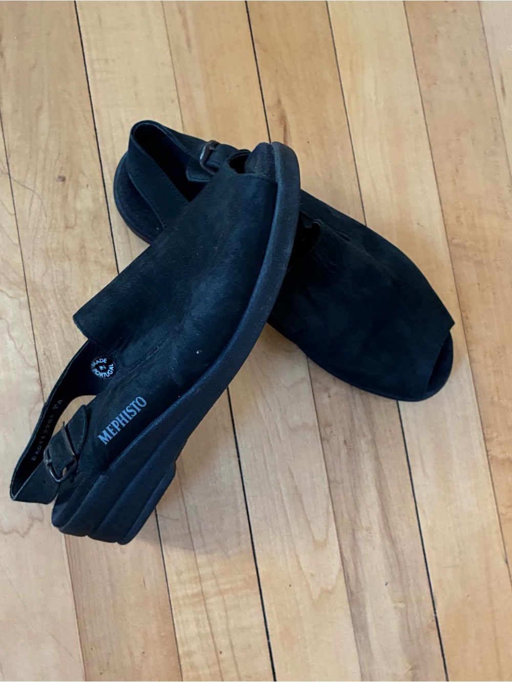 Black suede Mephisto slingbacks